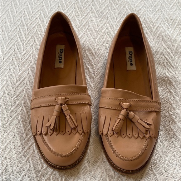 Dune London Women's Blush Pink Leather Kiltie Loafers Tassels Slip on Goosie - Picture 2 of 14